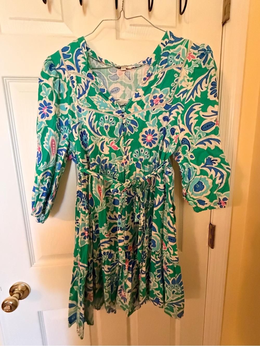 Umgee Green Floral Casual Dress with Tie Waist